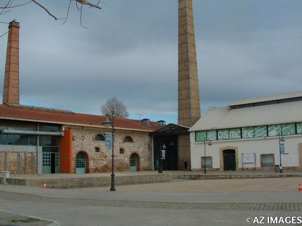 Gasworks buildings and chimneys
